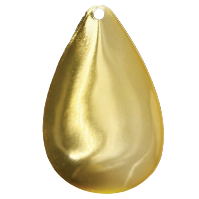 Blade - Leaders & Lures- Magnum #12 is a smooth, teardrop-shaped metallic gold fishing lure blade with a small hole at the narrow end for attachment to fishing tackle.