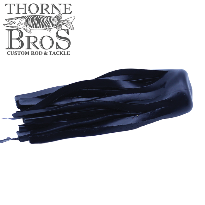 Boss Shad Hybrid Replacement Skirts (All Sizes) in solid black, featuring flexible strips designed for use as fishing lure skirts in musky tackle and fishing lures.