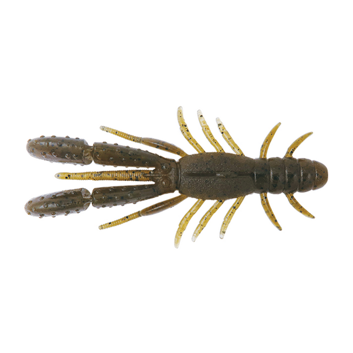 BottomUp Bulls Hog Baby soft plastic fishing lure shaped like a crawfish with segmented body and multiple legs, designed for freshwater fishing tackle.