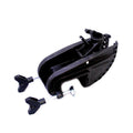 BRACKET/HINGE ASY-ENDURA, BLK PN:2991815A is a black durable plastic and metal clamp bracket with adjustable screws, designed for secure mounting in fishing tackle setups.