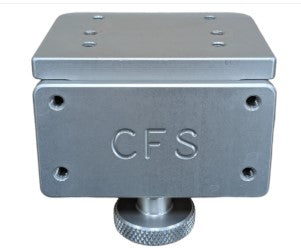 Brew City Depth Finder Track Mounts (Cisco) made of sturdy metal with a matte finish, featuring multiple screw holes and a knurled adjustment knob for secure mounting of marine electronics.