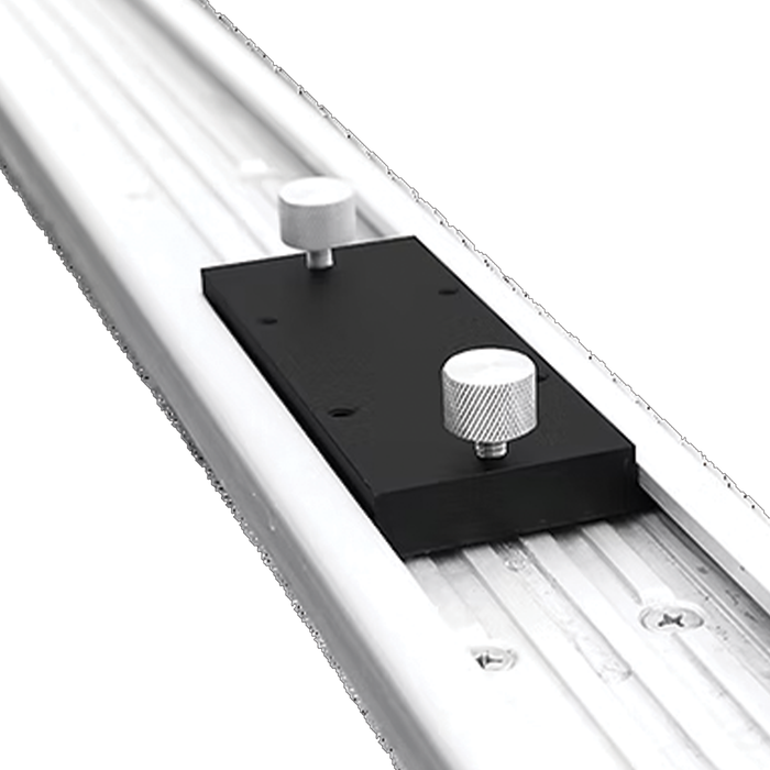 Brew City Track Insert 000-1006 featuring a rectangular black mounting plate with two silver knurled adjustment knobs, designed for secure attachment on a metal track system.
