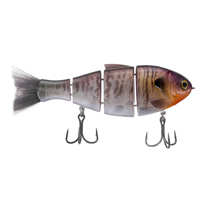 Bucca Bull Shad multi-jointed fishing lure with realistic fish pattern, detailed fins, lifelike eyes, and two treble hooks designed for effective fishing tackle use.