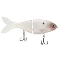 Bucca Trick Shad fishing lure designed to mimic a small fish with articulated body segments, realistic eyes, and two treble hooks for effective fishing tackle use.