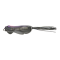 Caperlan FRG fishing lure designed with a dark, segmented frog-like body and flexible, thin rubber skirt tail for realistic movement in water.