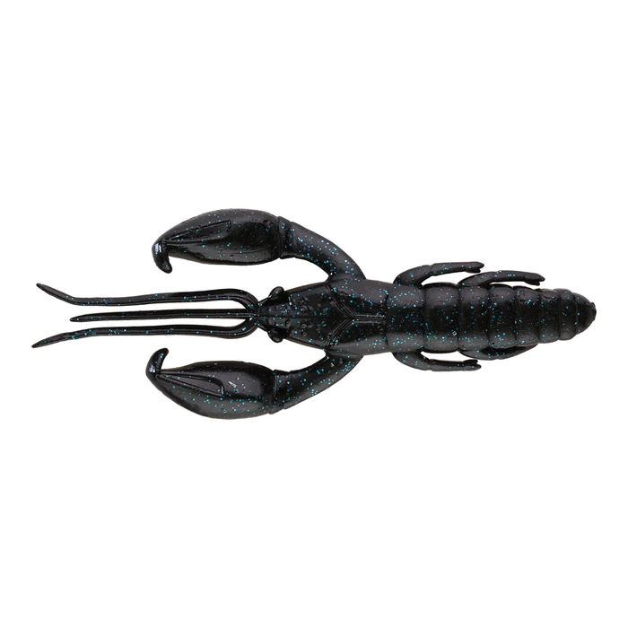 Caperlan Yubari CRW fishing lure designed to resemble a dark-colored crawfish with blue speckles, featuring detailed claws and segmented body for effective fishing tackle use.