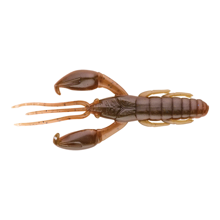 Caperlan Yubari CRW soft plastic fishing lure in brown tones designed to mimic a crawfish, ideal for musky and freshwater fishing tackle.