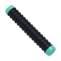 Carlson Tackle Buddy Spinner Holder with a black ribbed cylindrical body and teal end caps, designed for securely organizing fishing lures and tackle.