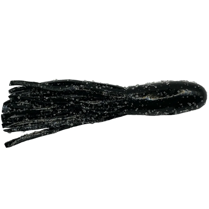 Cast Again Tackle 2.25" Finesse Salty Tubes (Bulk Pack), black soft fishing lure with glitter, designed for finesse fishing and effective as fishing tackle.