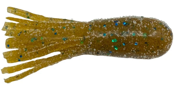Cast Again Tackle 2.25" Salty Tubes (Bulk Pack), a soft plastic fishing lure in translucent olive green with blue and silver glitter, designed for fishing tackle use.