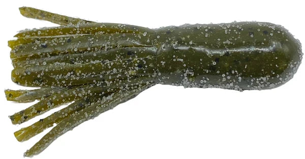 Cast Again Tackle 2.25" Salty Tubes (Bulk Pack), olive green soft plastic fishing lure with multiple flexible tentacles and glitter flecks, designed for fishing tackle.