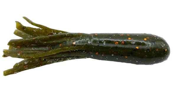 Cast Again Tackle 2.75" Salty Tubes (Bulk Pack) fishing lure in dark green with orange flecks, designed for use as fishing tackle to attract fish.