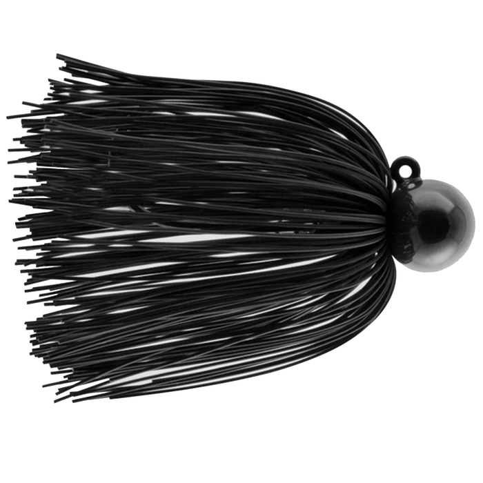 Cast Again Tapout Finesse Football Living Rubber Jig featuring a dense black rubber skirt and round head, designed for effective fishing tackle and lure action.