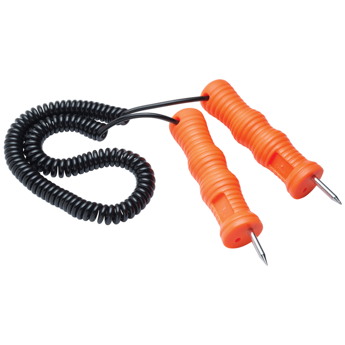 Celsius Ice Escape Ice Picks featuring bright orange ergonomic handles with metal pointed tips connected by a black coiled safety cord for ice fishing access and safety.