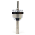 Clam Auger Power Drive Gear Box - 15502, metallic fishing tackle component with stainless steel shafts and square mounting plate for ice fishing auger power drive systems.