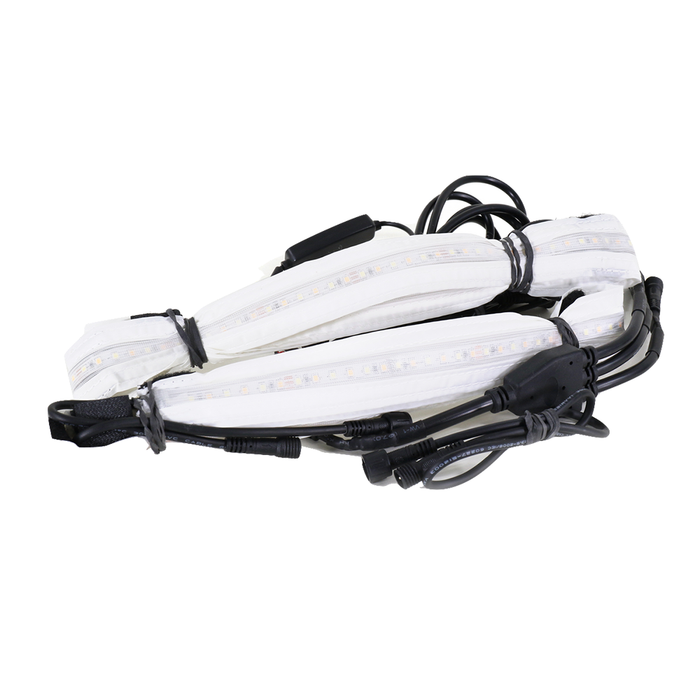 Clam Aurora LED Light Kits featuring flexible LED strips with black connectors and wiring, designed to provide bright, energy-efficient illumination for fishing and outdoor activities.