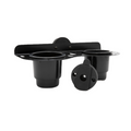 Clam ClamLock Double Cup Holder - 17460, black dual cup holder with mounting bracket and lock mechanism, designed for secure attachment in fishing boats or outdoor gear setups.