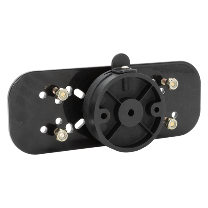 Clam ClamLock Electronics Head Unit Mount in black plastic and metal, designed for secure attachment of marine electronics to fishing boats or tackle setups.