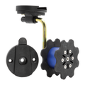 Clam ClamLock Vertical Rattle Reel - w/Hub Mount showing a black and blue rattle reel with a hub mount attachment designed for secure vertical mounting on fishing rods or tackle.
