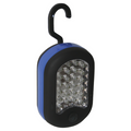 Clam Compact LED Pocket Light (Small Rectangle) with black and blue casing, multiple LEDs on front, and a built-in hook for hanging, designed for portable illumination.