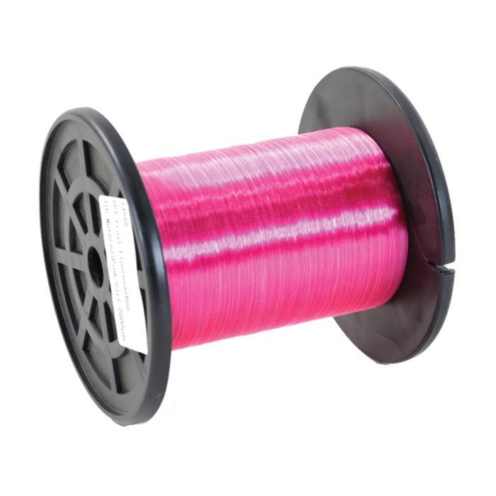 Clam CPT Frost Fluorocarbon - Bulk Spools showing bright pink fishing line wound on a black plastic spool, ideal for fishing tackle and rod setups.