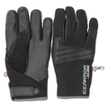 Clam Ice Armor Expedition Gloves in black, featuring durable synthetic and leather materials with reinforced palms and adjustable wrist straps, designed for cold-weather fishing activities.