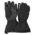 Pair of black Clam Ice Armor Extreme Gloves designed for cold weather fishing, featuring adjustable wrist straps, insulated fabric, and reinforced palm areas for durability and comfort.