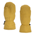 Pair of tan insulated mittens with reinforced stitching and elasticized wrists designed for cold weather, shown front and back, Clam Ice Armor Insulated Chopper.