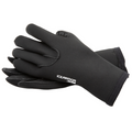 Pair of black Clam Ice Armor Neoprene Grip Gloves designed for cold weather fishing, featuring a smooth neoprene exterior with textured grip palms for enhanced handling of fishing tackle.