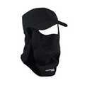 Clam Ice Armor Renegade Balaclave in black, designed with a cap-style top and full face and neck coverage, featuring breathable fabric with ventilation holes and insulating material for cold weather fishing.