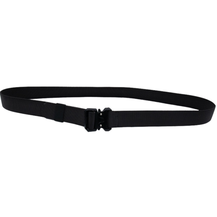 Clam IceArmor Belt in black with adjustable strap and quick-release buckle designed for durability and comfort in fishing and outdoor activities.