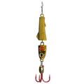 Clam Pinhead Pro Jointed Jigging Mino fishing lure in gold with segmented body, realistic eye detail, and red treble hook for attracting fish in freshwater or saltwater fishing tackle.