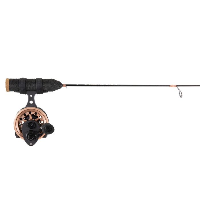 Clam Spooler Elite Combo fishing rod and reel with black grip, copper-colored reel, and slender black rod designed for precision fishing tackle use.