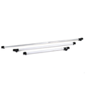 Three adjustable aluminum poles with black plastic clamps at the ends, shown separately on a white background as the Clam Spreader Pole Kit for fishing tackle use.