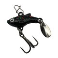 Clam Tikka Flash - Crappie Chronicles Custom fishing lure shaped like a small fish with a black and green speckled body, featuring a treble hook and a silver spinner blade.