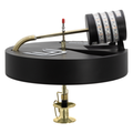 Clam Watchtower Lighted Tip-Up featuring a round black base, adjustable spring arm with a red indicator tip, and an LED light strip for ice fishing visibility.