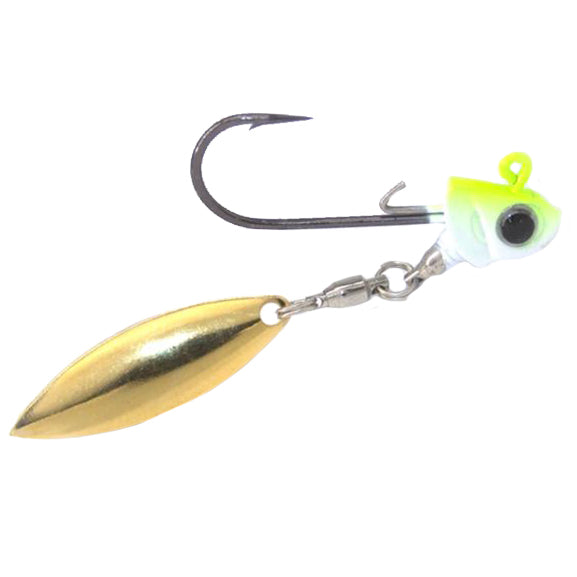 Coolbaits Lures Down Under Underspin - Gold Blade fishing lure featuring a small bright head with lifelike eye, sharp hook, and shiny gold spinner blade for effective fishing tackle use.