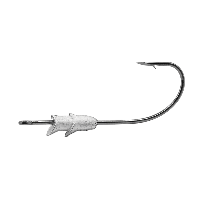 Core Tackle Scamper Rig (3 Pack) showing a single sharp fishing hook with a molded plastic bait holder designed for secure lure attachment, ideal for fishing tackle setups.