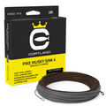 Package of Cortland Pike/Musky Sink 4 Fly Line showing black and yellow box with branding and a coiled dual-color fly line in gray and brown for fishing rods and tackle.