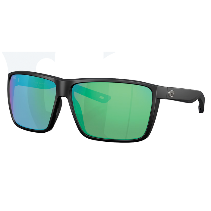 Costa Del Mar - Rincon II sunglasses with black rectangular frame and green polarized lenses designed for outdoor fishing and water activities.