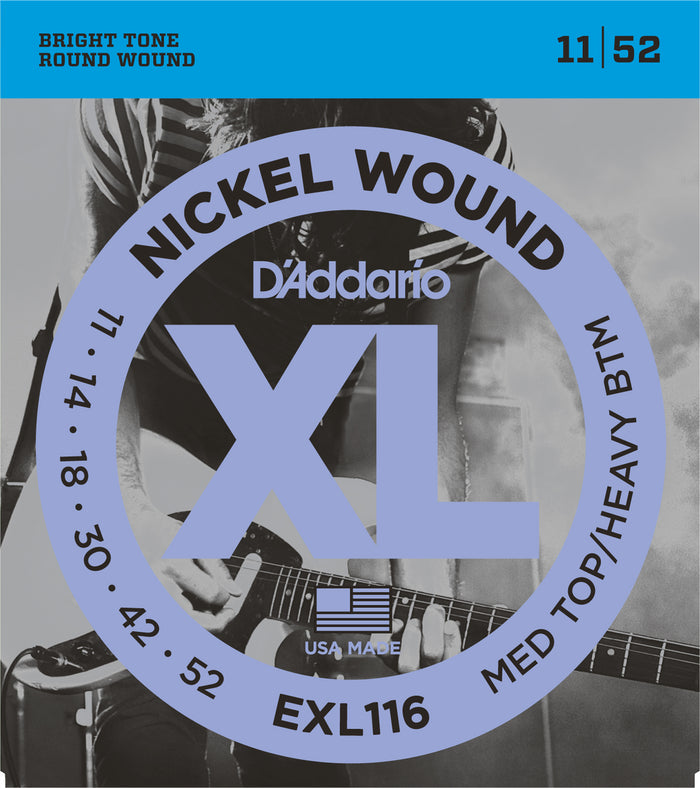 D'Addario Nickel Wound Strings, Medium Top/Heavy Bottom, 11-52