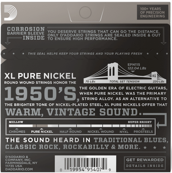 D'Addario Pure Nickel Strings Medium 11-48 Gauge