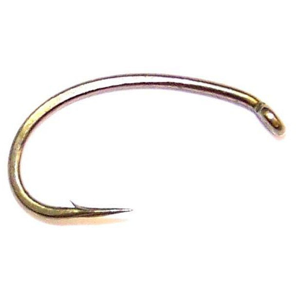 Close-up image of a single Daiichi X120 Scud Hook, a curved fishing hook with a sharp point and an eye for attaching fishing line, used in fishing tackle applications.