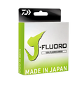 Daiwa J-Fluoro FC Mainline fishing line packaging with bold green and white design, highlighting 100% fluorocarbon material and made in Japan.