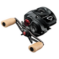 Daiwa Kage SV TW 150 low profile baitcasting reel with ergonomic cork handles, black finish, and precision gear system designed for smooth fishing reel performance.