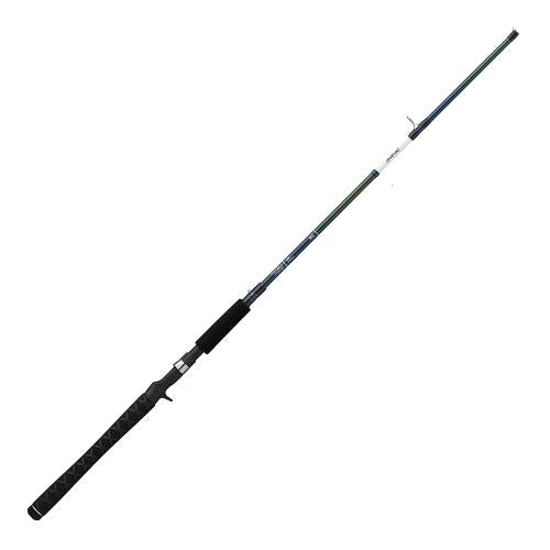 Daiwa RG - Trolling fishing rod with black textured handle and blue-green gradient blank designed for trolling, suitable for musky and other large fish fishing.