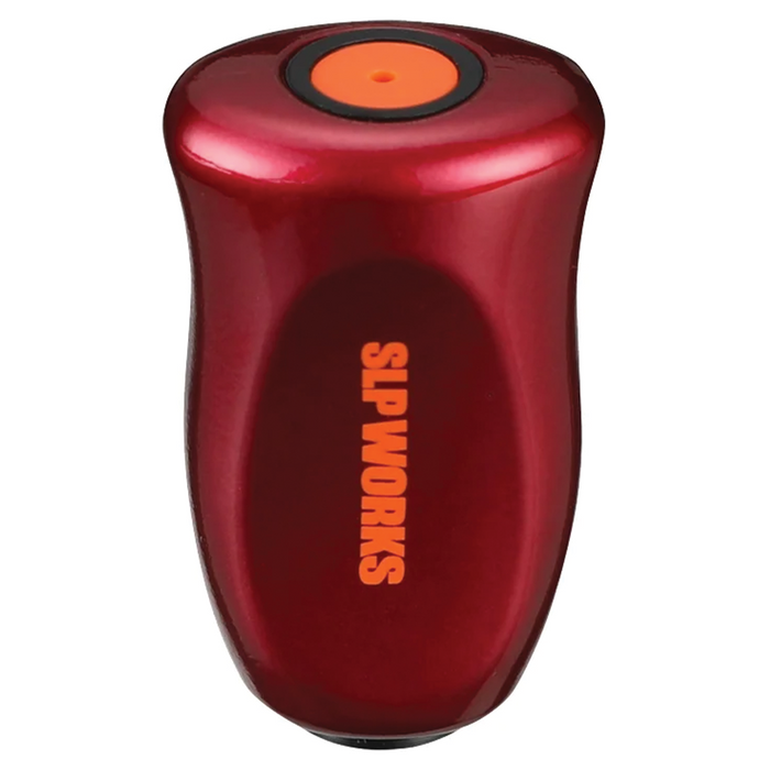 Daiwa I-Shape Cork Knobs fishing rod handle in glossy red with ergonomic design and orange accent, suitable for enhanced grip and comfort in fishing tackle.