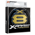 Packaging of Daiwa X-Braid X8 - Finesse fishing line featuring bold gold and black design, highlighting its high-quality braided fishing tackle made in Japan.