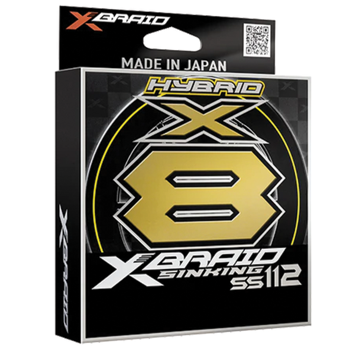 Daiwa X-Braid X8 - Slow Sinking 112 fishing line packaging featuring a bold black and gold design, highlighting high-quality braided fishing tackle for enhanced strength and performance.