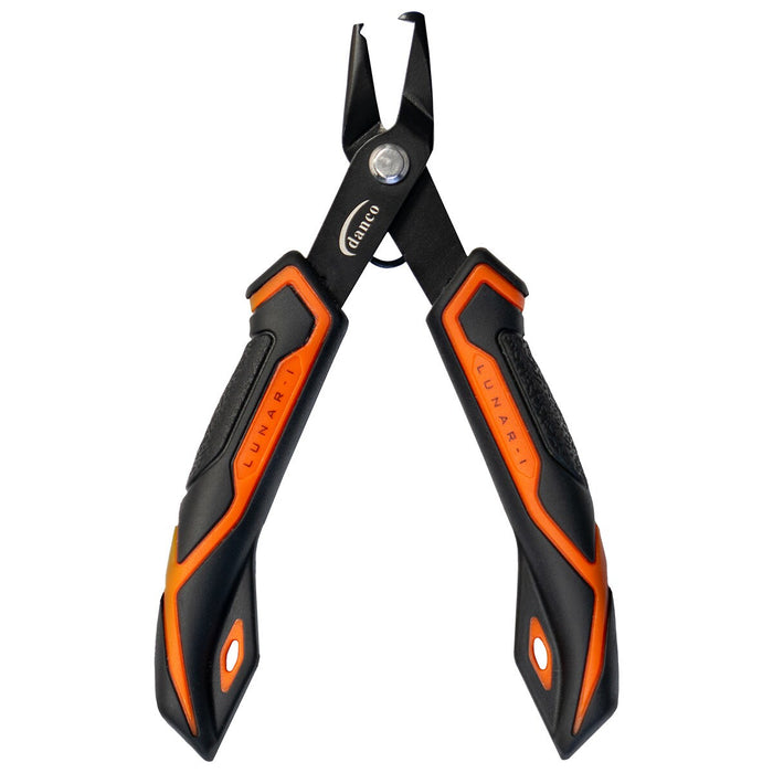 Danco Lunar-1 Split Ring Pliers with ergonomic black and orange handles designed for easy grip and precision when opening and closing fishing tackle split rings.